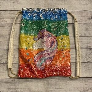 Unicorn Sequin Flip Drawstring Sack Pack Bag